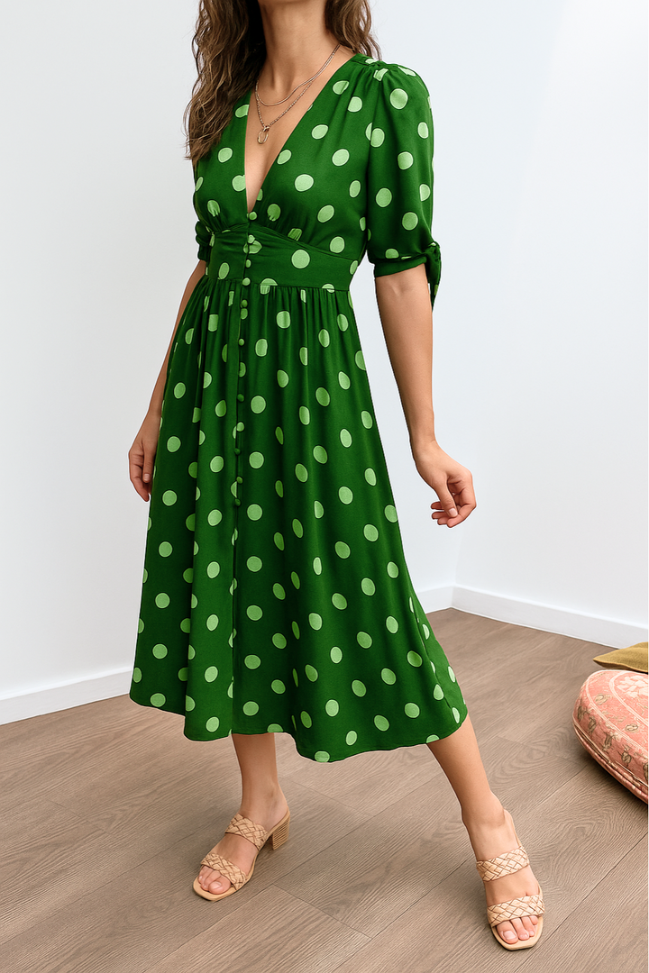 Brigitte™ | Elegante stippen jurk met V-hals