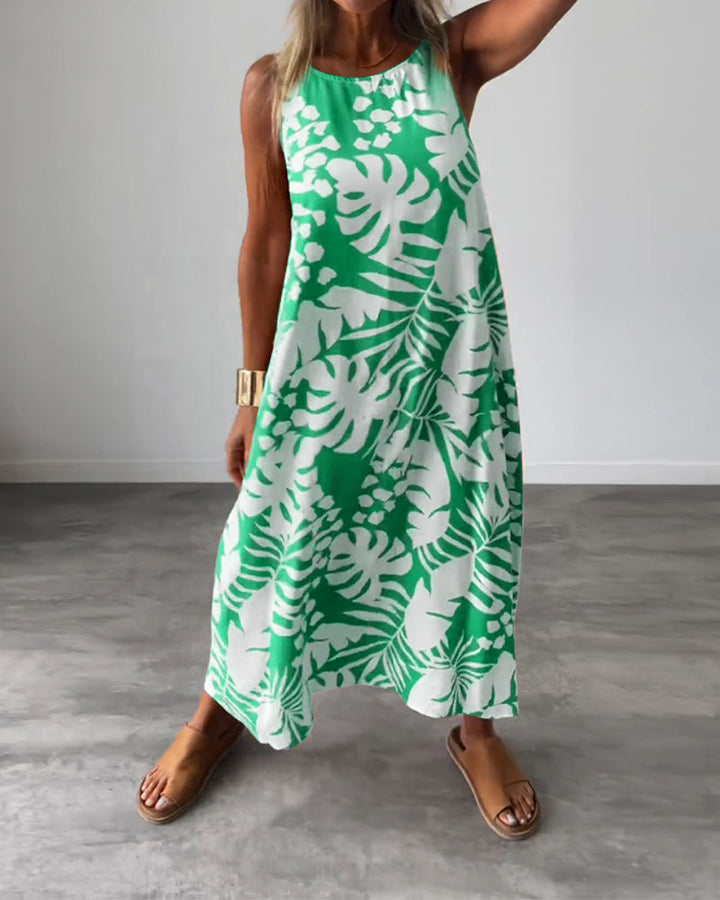 Anneleen™ | Elegante mouwloze jurk met bladprint