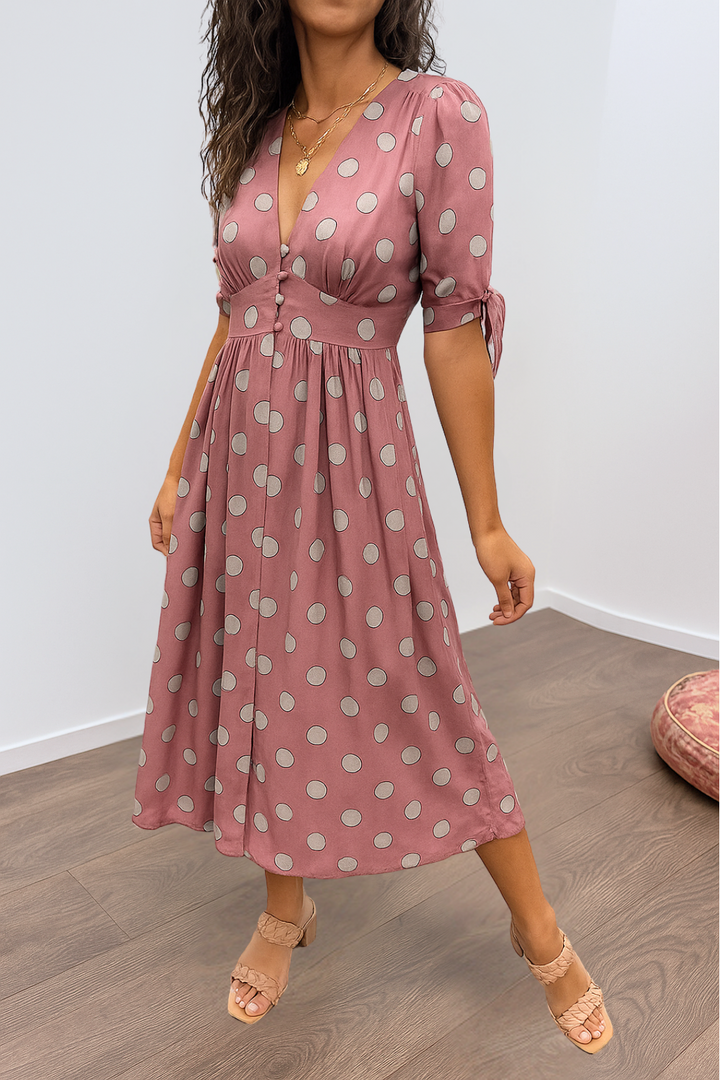Brigitte™ | Elegante stippen jurk met V-hals