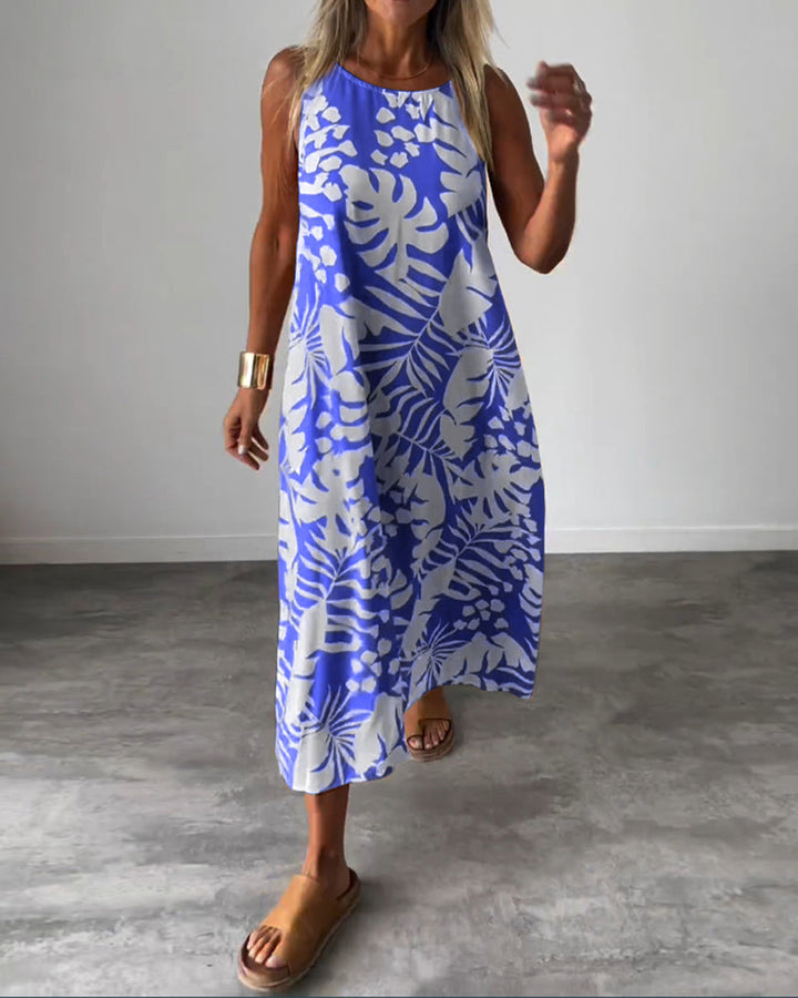 Anneleen™ | Elegante mouwloze jurk met bladprint