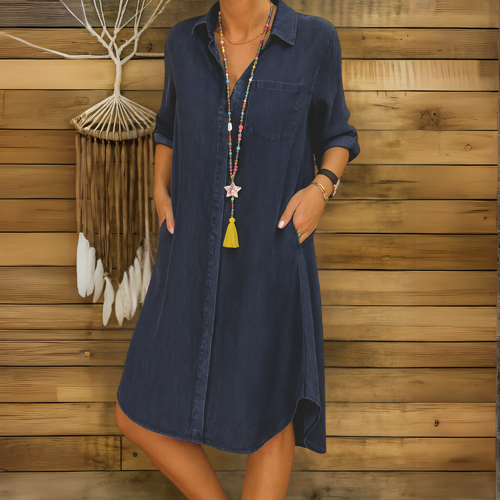 Ingrid™ | Comfortabele denim jeans overhemdjurk