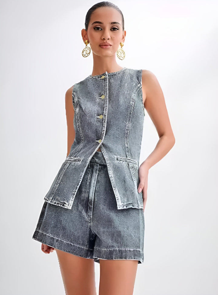 JULIA™ | Trendigt denimset med knappar
