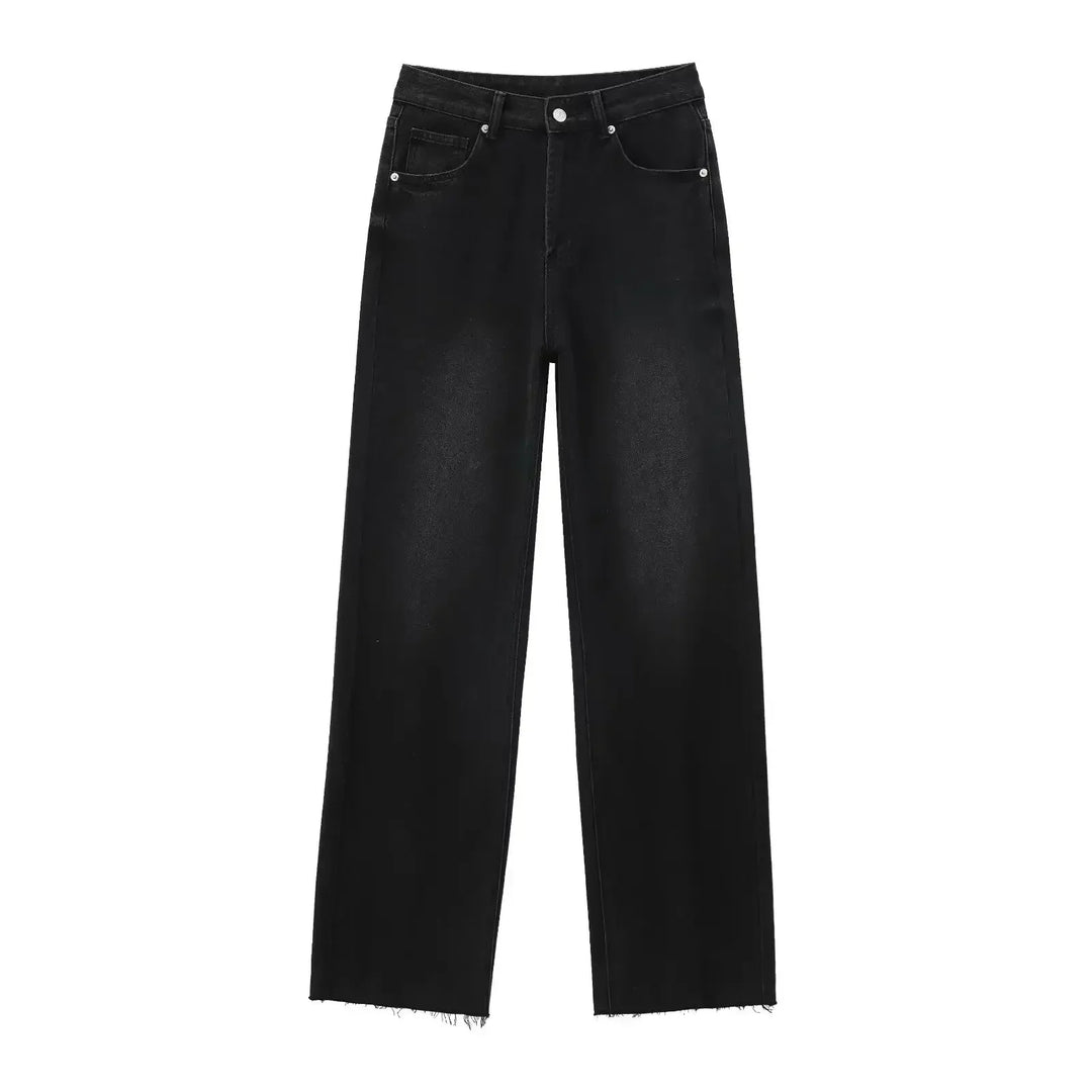 JULIA™ | Elegant Svart Jeans med Rå Finish