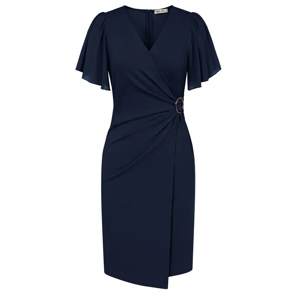 JULIA™ | Elegant beige omlottklänning