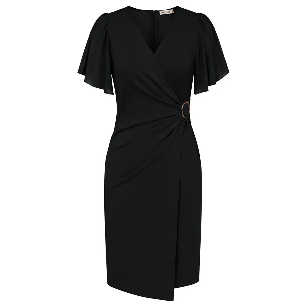 JULIA™ | Elegant beige omlottklänning