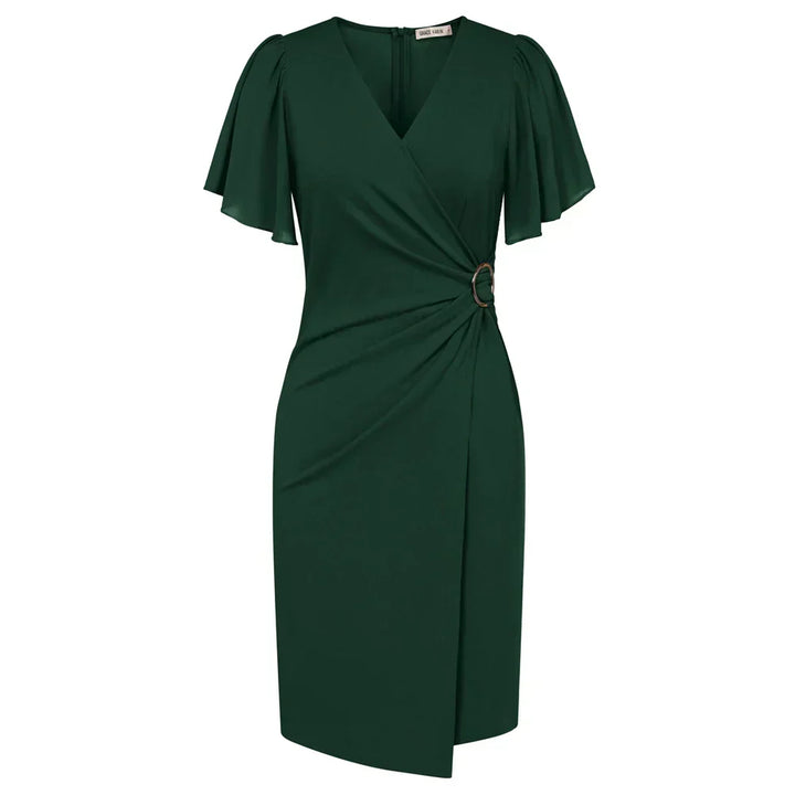 JULIA™ | Elegant beige omlottklänning