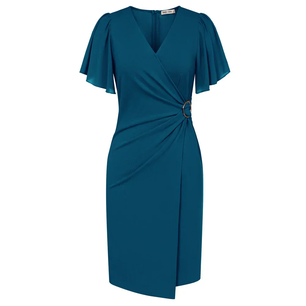 JULIA™ | Elegant beige omlottklänning