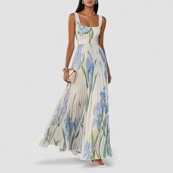 JULIA™ | Elegant lång plisserad blommig klänning för kvinnor