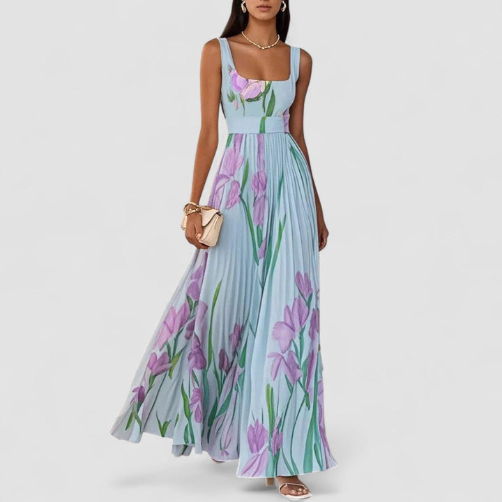 JULIA™ | Elegant lång plisserad blommig klänning för kvinnor