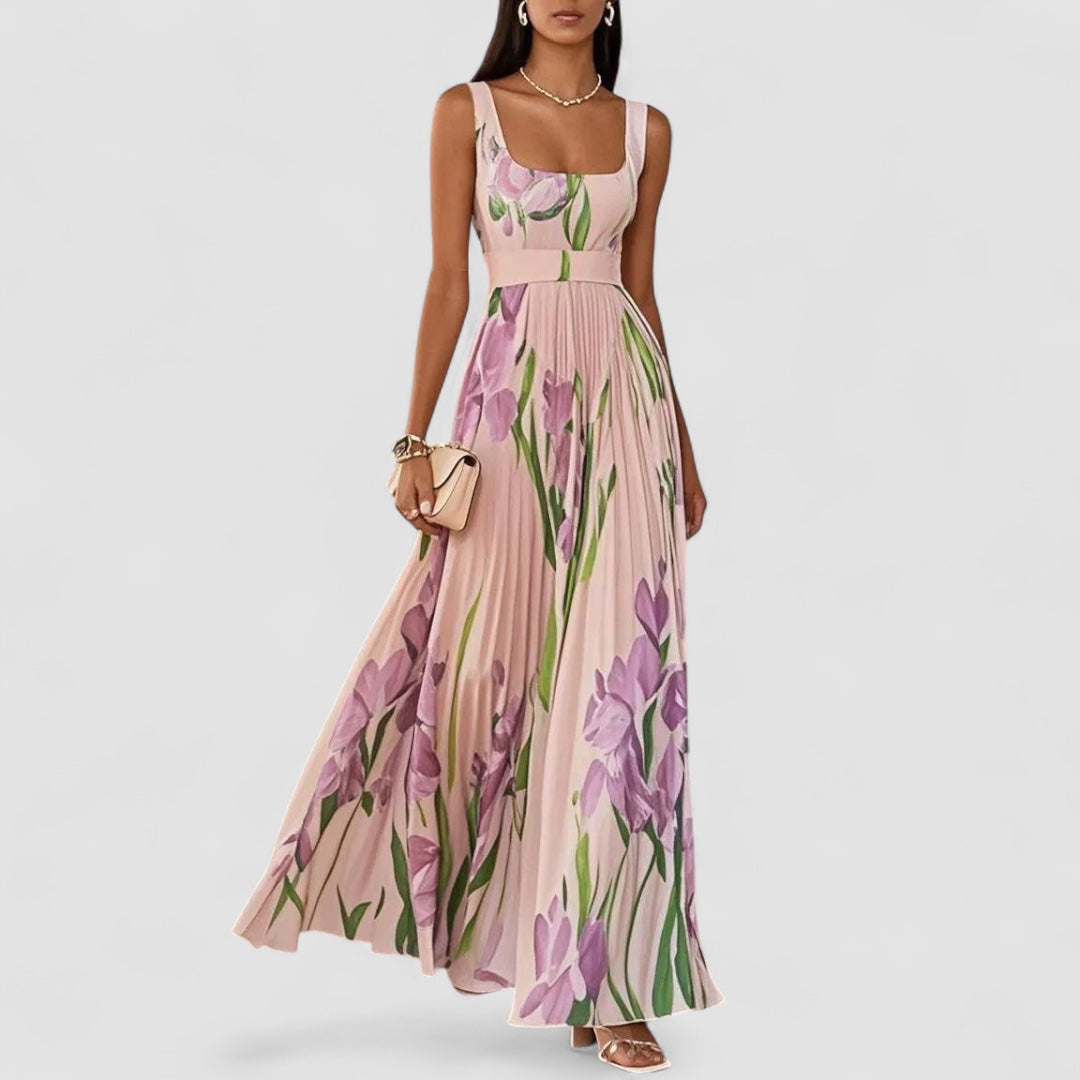 JULIA™ | Elegant lång plisserad blommig klänning för kvinnor