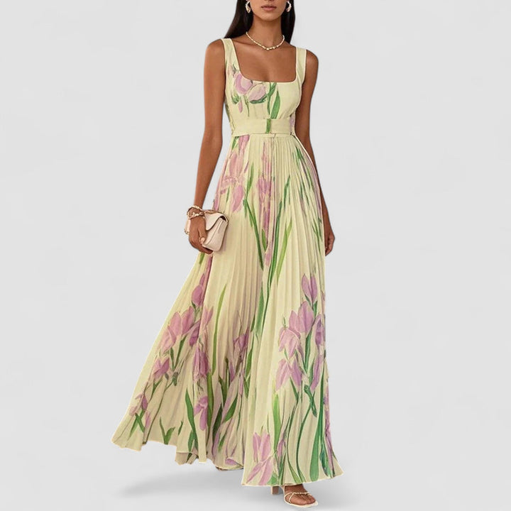 JULIA™ | Elegant lång plisserad blommig klänning för kvinnor