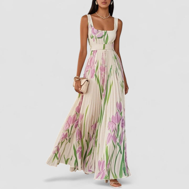 JULIA™ | Elegant lång plisserad blommig klänning för kvinnor